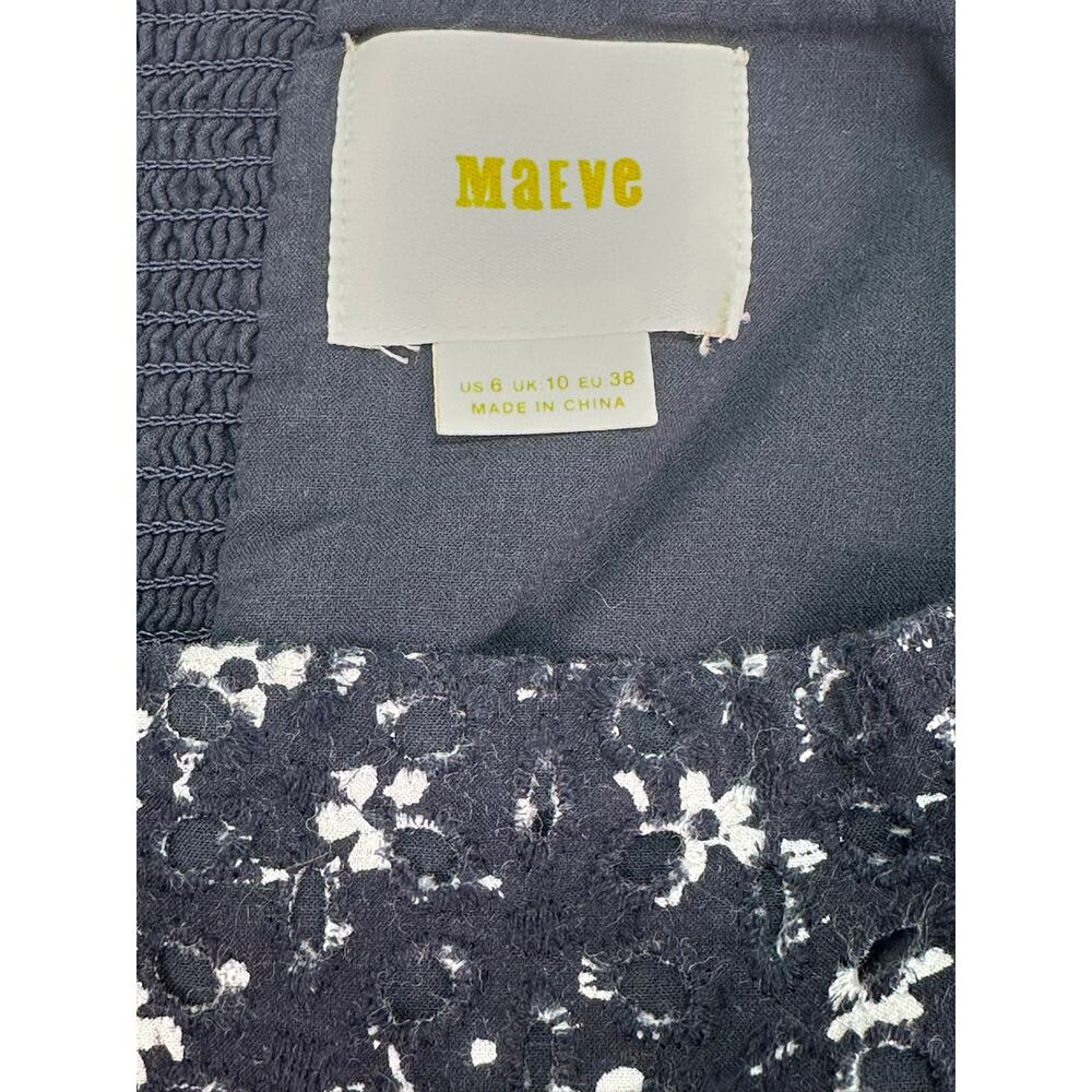 Anthropologie Maeve Lillianne Floral Eyelet Mini Dress Navy Blue Size 6 - Picture 5 of 10